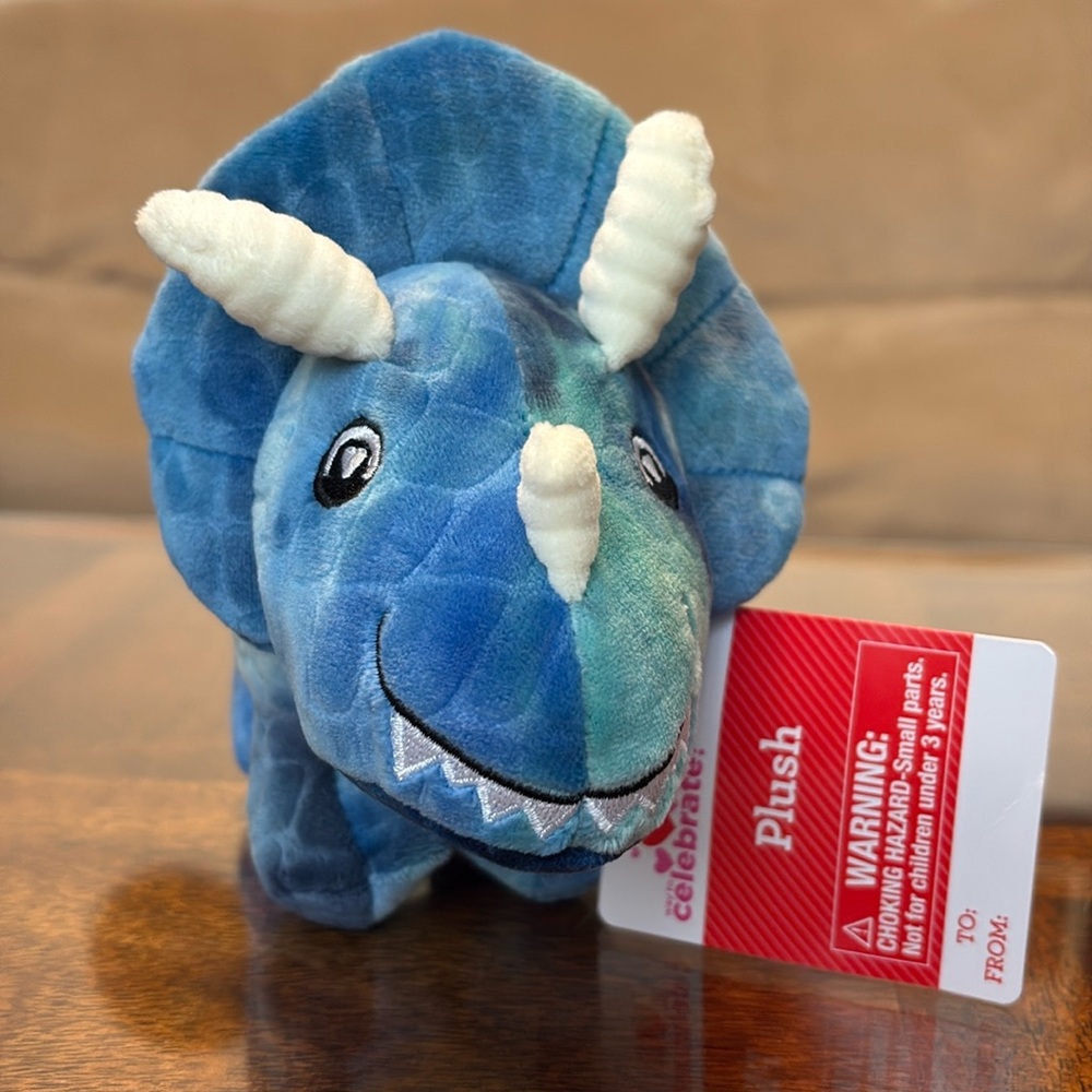 Triceratops Horny Plush Blue Horned Dinosaur Stuffed Animal  Way To Celebrate 🆕